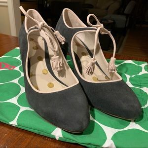 Almost New - Boden suede black and taupe tie heels